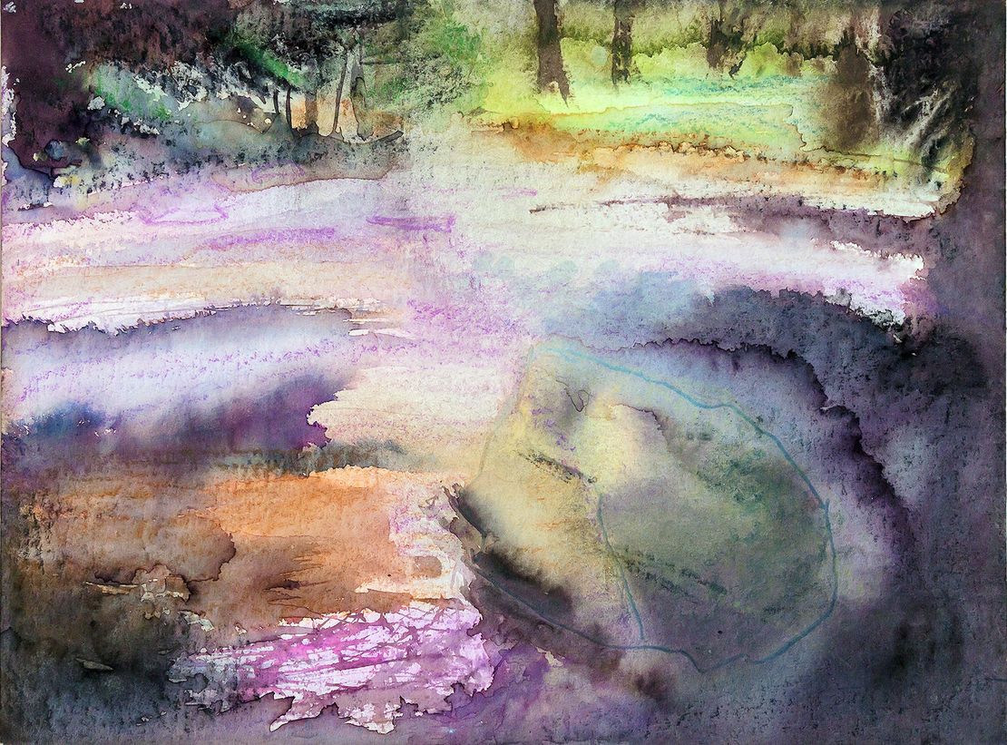 Gemälde Inos in Dunkelbraun- und Violetttönen. Erinnert an eine Waldlichtung.