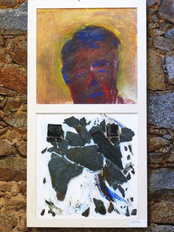 Selbstbild mit Schiefer und Pyrit 1999 Acryl 142 x 74